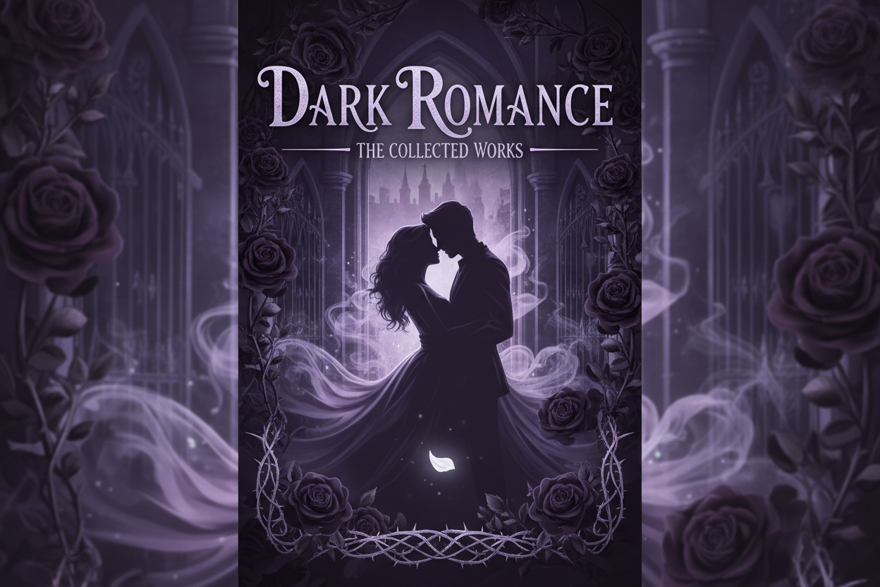 Portada para colección de productos de libros que son del género Dark Romance, incluye el texto en la foto en tonos lilas